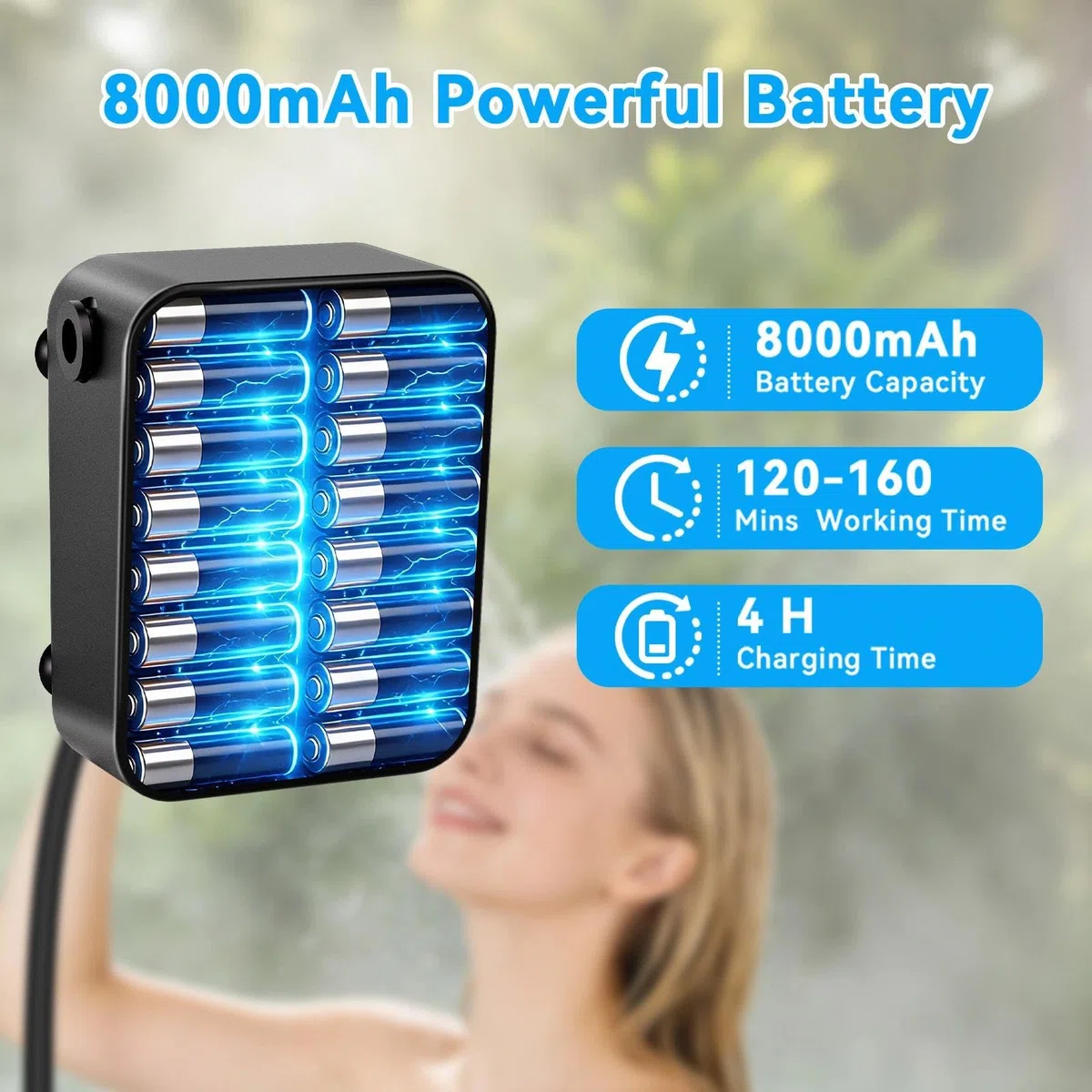 Ducha Portatil Camping 8000 mAh, IPX8 Ducha Camping con Bomba Digital Inteligente, Recargable Ducha Camper 3 Modos con 2m Manguera para Acampar, Jardín, Lavado de Coches, Mascotas, Viajes y Playa
