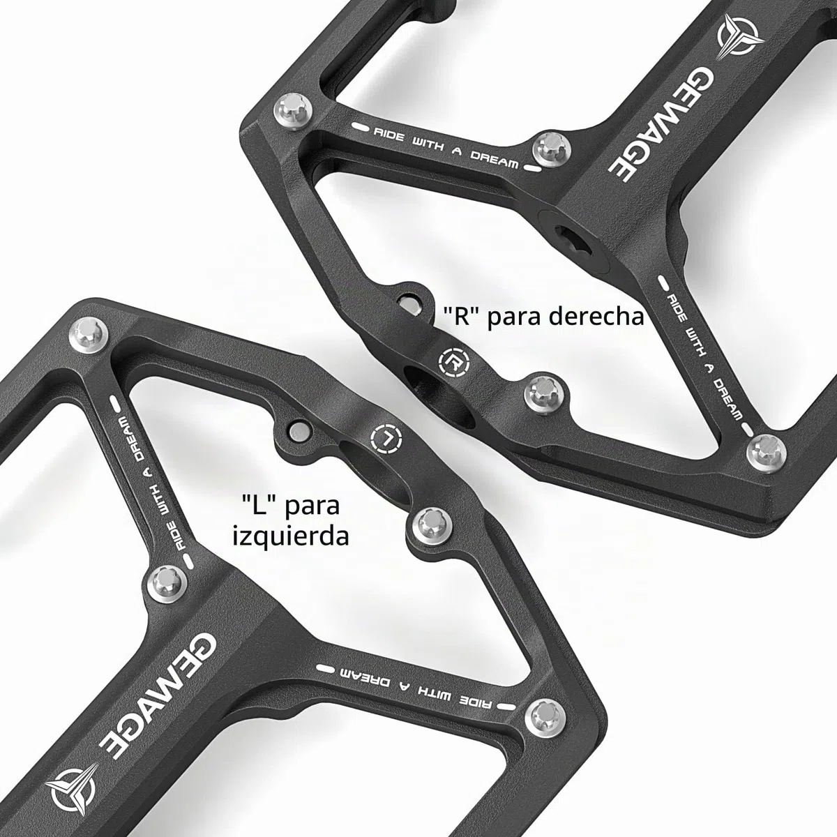GEWAGE Pedales de Bicicleta de Carretera/montaña - Pedales de Bicicleta de 3 rodamientos - Pedales Planos mecanizados CNC de 9/16” con Clavos Antideslizantes extraíbles