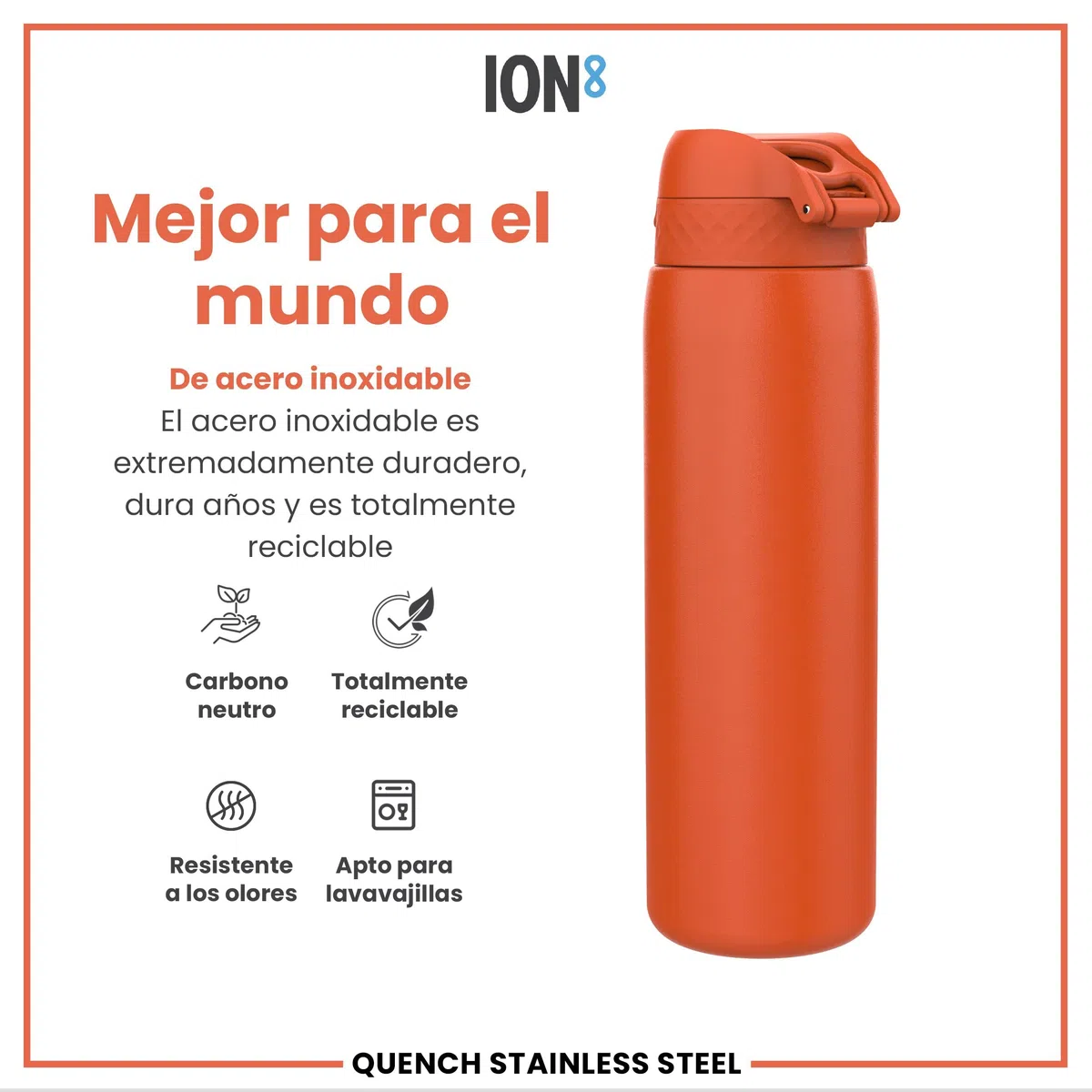 ION8 Botella, a Prueba de Fugas, Fácil de Abrir, Cerradura Segura, Aptas para Lavavajillas, Adapta a Portavasos, Asa de Transporte, Resistente a Rayones