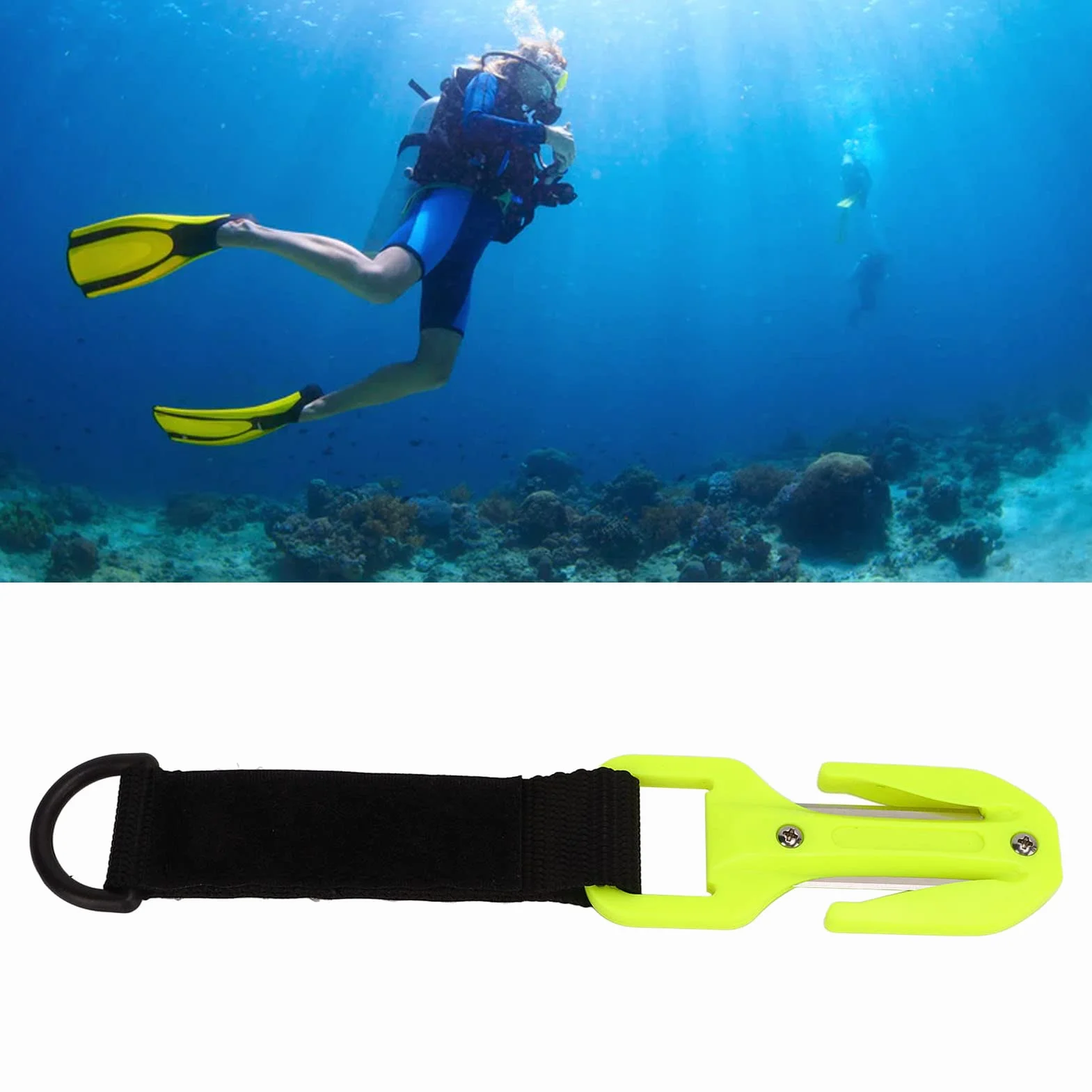 Pasamer Cortador de cuerda de seguridad, Cortador de cinturón de buceo resistente al calor, Hojas afiladas con soporte de cuchilla para buceo seguro