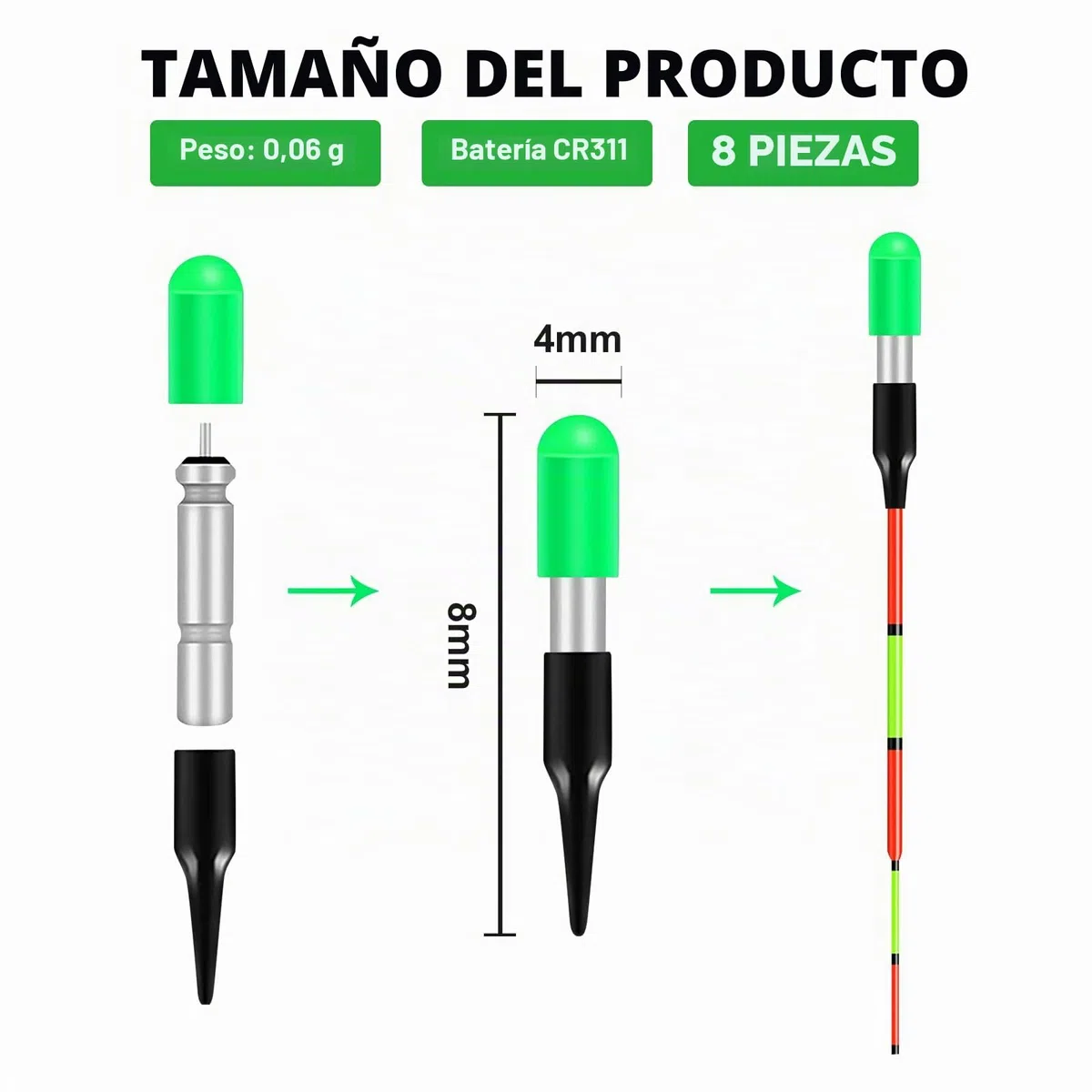 8 unidades de luces LED para pesca nocturna, luces de punta de caña de pescar LED, poses de pesca, cargadores de pesca nocturnos, poses de pesca nocturna, flotadores de pesca nocturnos, para lago, río