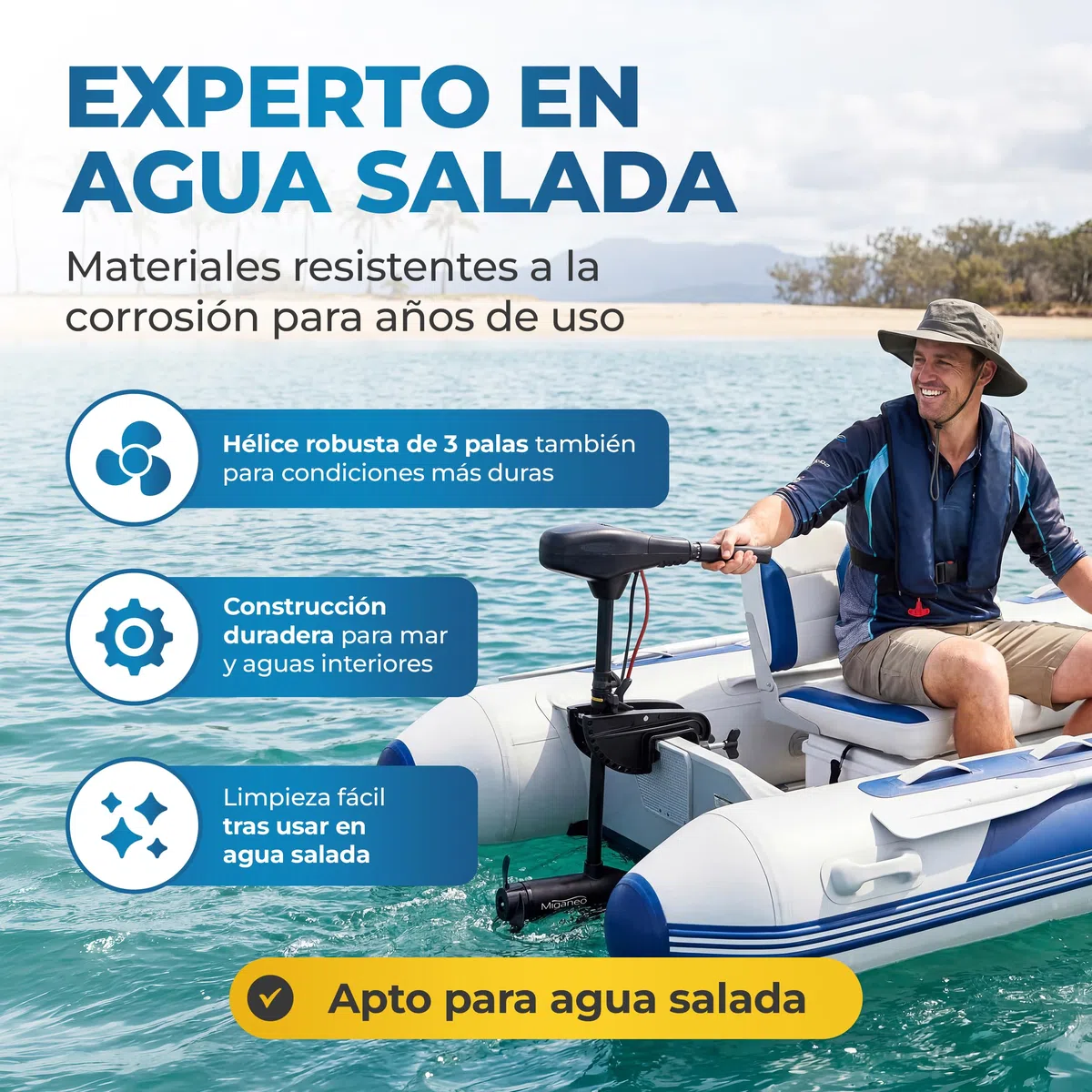 Miganeo - Motor eléctrico fuera borda, 28 kg, 2006 kg de fuerza propulsora, 696 W, con batería LED de 12 V, 28,2 kp, apto para agua salada