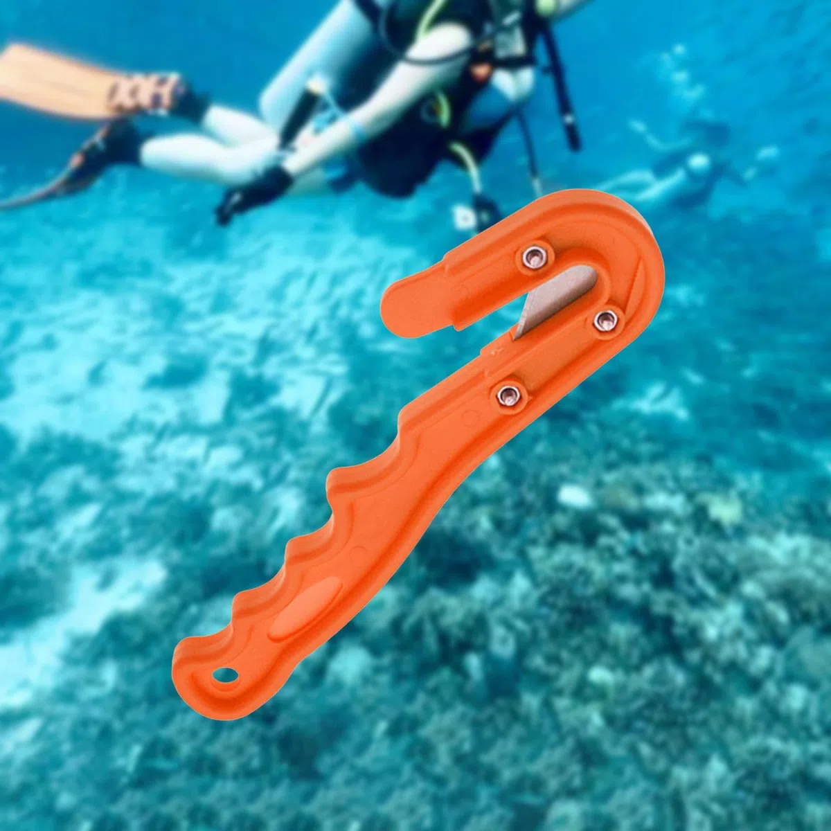 Herramienta de Corte de Emergencia, Cuchillo de Buceo Multifuncional, Herramienta de Corte para Buceo, Pesca con esnórquel, Naranja