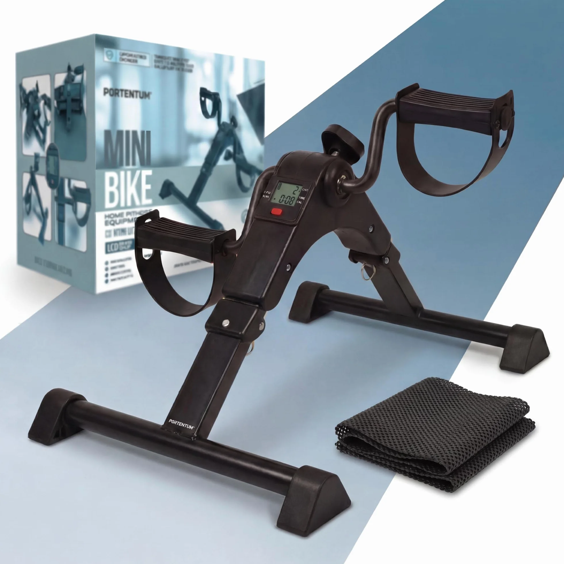 PORTENTUM Pedales estaticos Personas Mayores con Base Mejorada y Esterilla Antideslizante – Plegable con Pantalla LCD – Pedaleador Brazos y piernas con Resistencia Ajustable para Ejercicio en casa