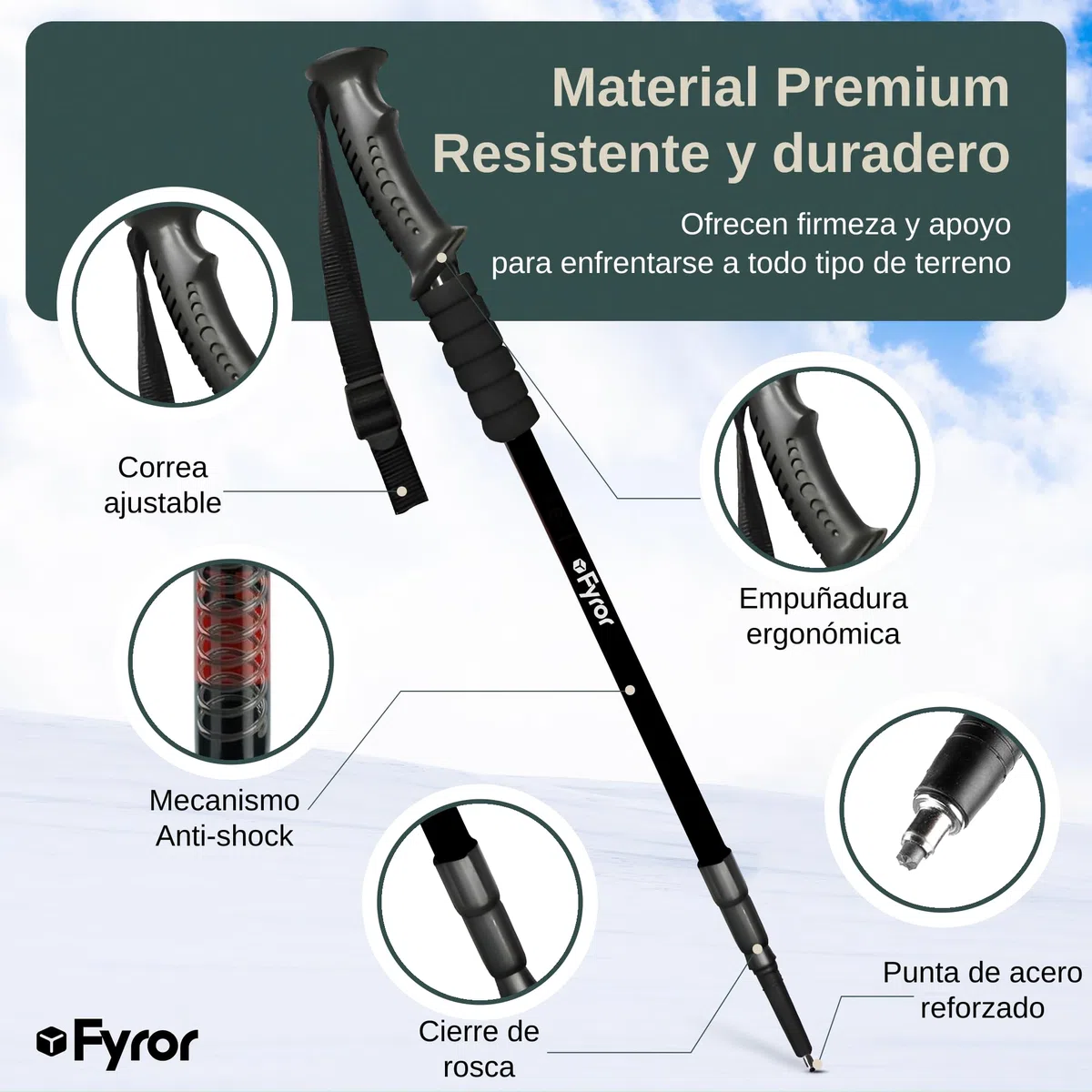 2 Pcs Bastones Trekking Telescopicos 62-135cm con Sistema Anti-Shock. Incluye Bolsa y Accesorios. Palos Senderismo, Ideales para el Camino de Santiago. Bastones Trail Running.