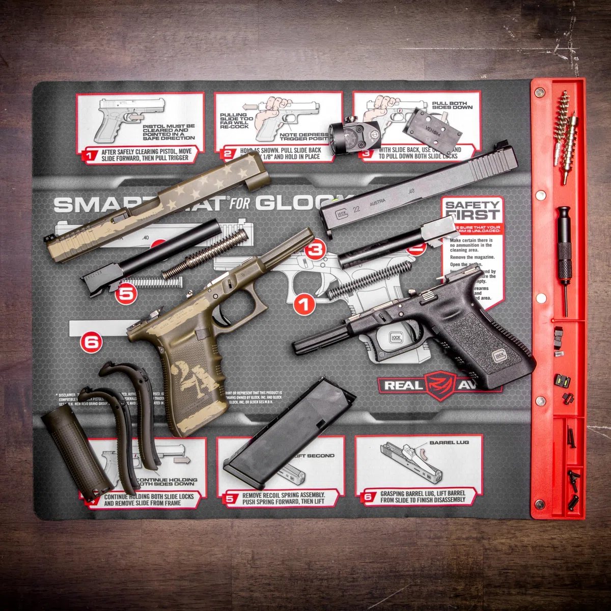 Real Avid Glock Smart Mat - Tapete 48x41cm con Instrucciones para Glock - Bandeja Magnetica Incluida