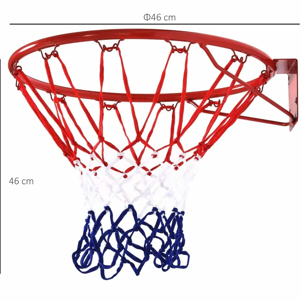 Bakaji Cesta de Baloncesto - Bola - Canasta reglamentaria de Pared - Tablero - Anillo de Metal con Red de Nailon - Diámetro 45 cm - Exterior - Kit de Montaje Incluido - Juego Deportivo