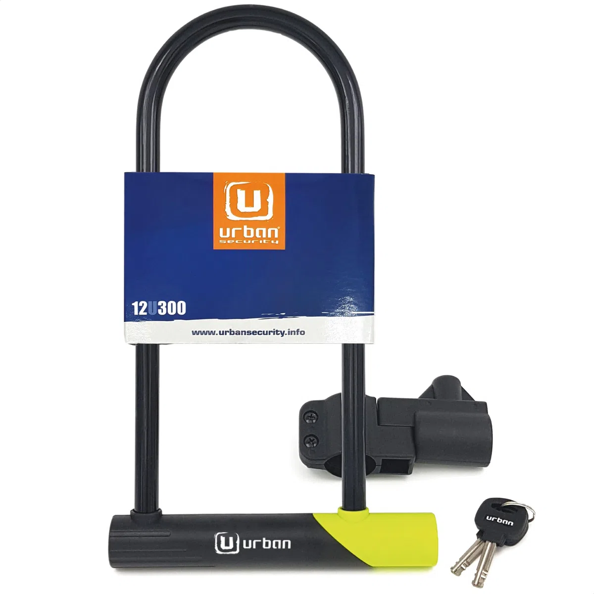 URBAN 12U300 Candado Bicicleta U, Alta Seguridad, Ligero y Amplia Horquilla ø15 Acero Endurecido de Doble Bloqueo, Cerradura Anti-Ganzúa, Soporte Fácil Transporte, Antirrobo Universal Bici Patinete