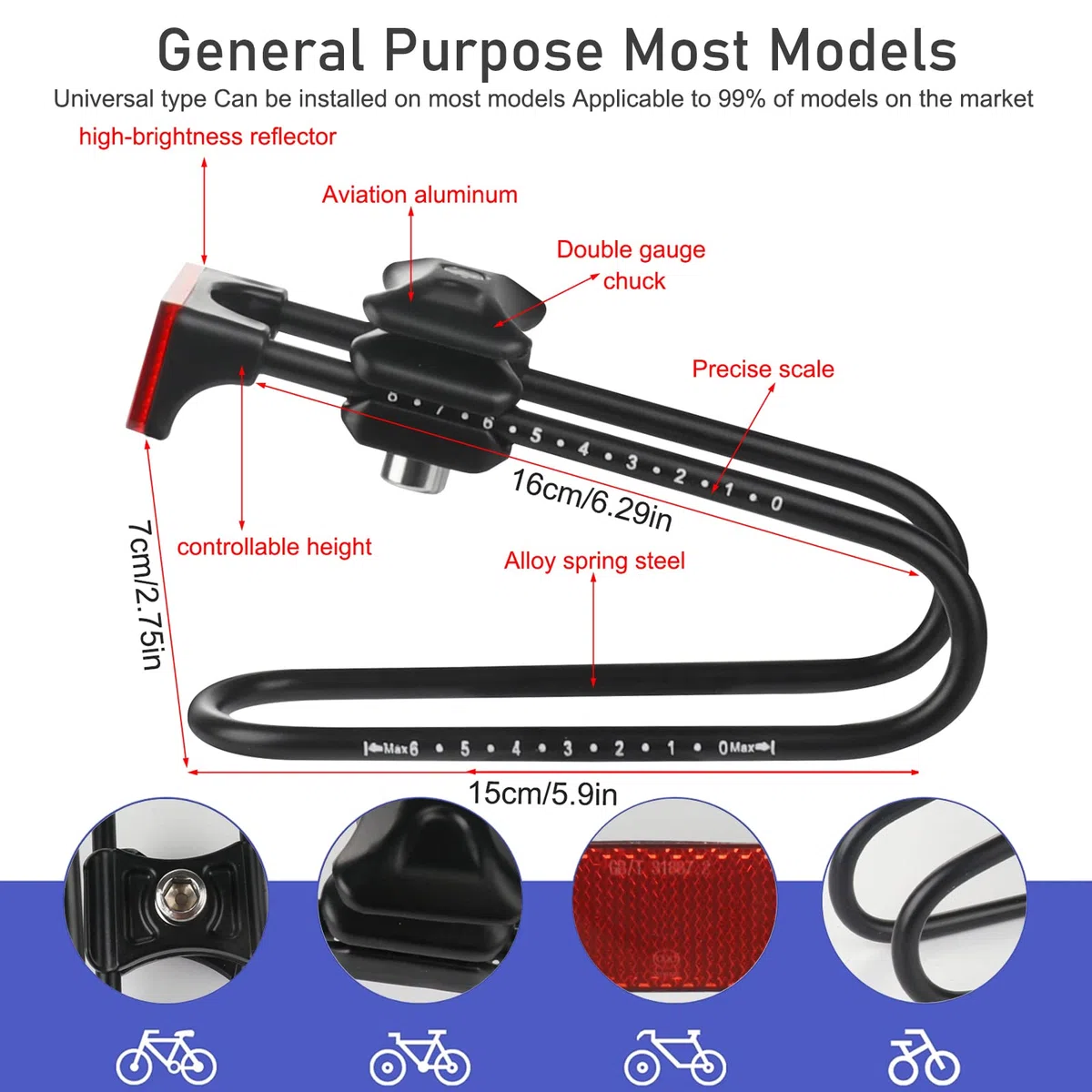 Foreverup Amortiguador de sillín de Bicicleta con Tira Reflectante, Dispositivo de suspensión para Bicicleta de montaña, Bicicleta de Carretera y Bicicleta al Aire Libre