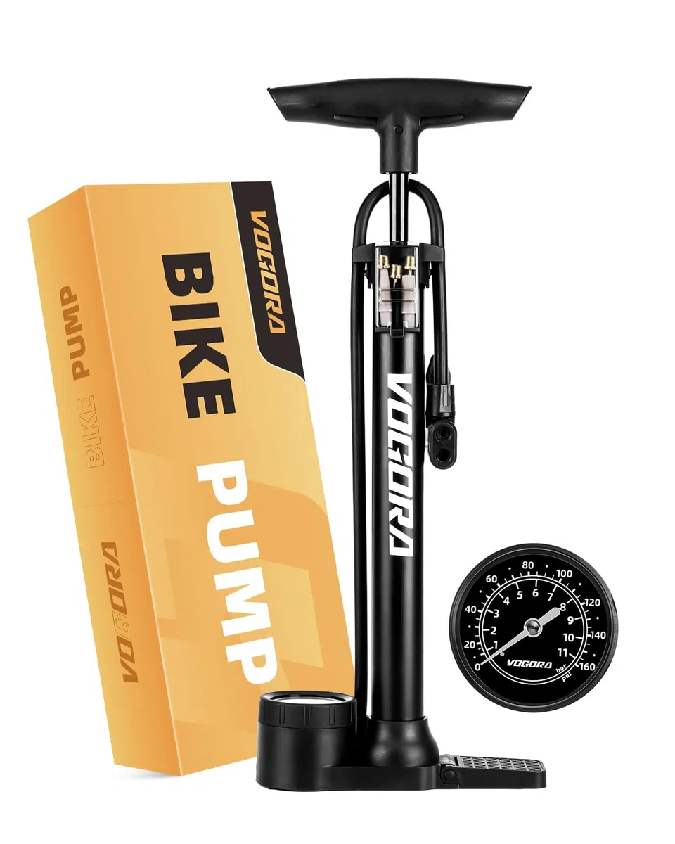Bomba para Bicicleta VOGORA con Manómetro de Alta Presión,Inflador Bicicletas 160 PSI para válvulas Presta y Schrader - Ideal para neumáticos, balones y artículos inflables