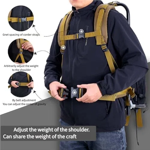 Mochilas de senderismo con marco de aluminio externo con altura ajustable, marco plegable de caza, marco de bolsa de transporte pesado para viajes al aire libre montañismo