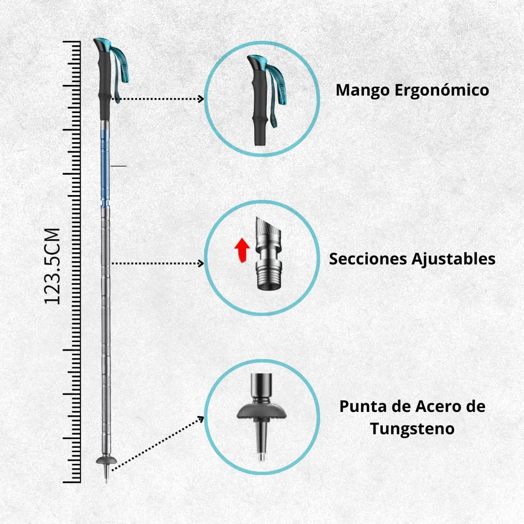 Bastón de Senderismo y Trekking Plegable – Palo para Caminar, Trail Running y Marcha Nórdica – Ajustables, Aleación de Aluminio, Ligero y Resistente para Montaña y Viajes