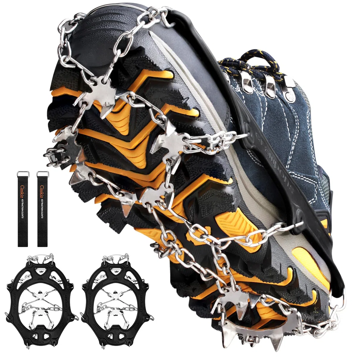Crampones Antideslizantes para Hielo y Nieve con 19 Púas de Acero Inoxidable, Cleats de Tracción para Botas y Zapatos, Hombre y Mujer, Seguridad para Senderismo, Pesca, Caminatas y Escalada