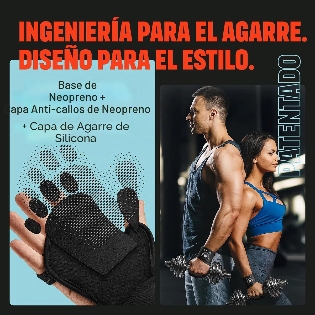 Guantes Abiertos MAVA para Gimnasio; Guantes Gimnasio Hombre y Mujer, Acolchados y Antideslizantes con Soporte de Muñeca; Guantes de Entrenamiento