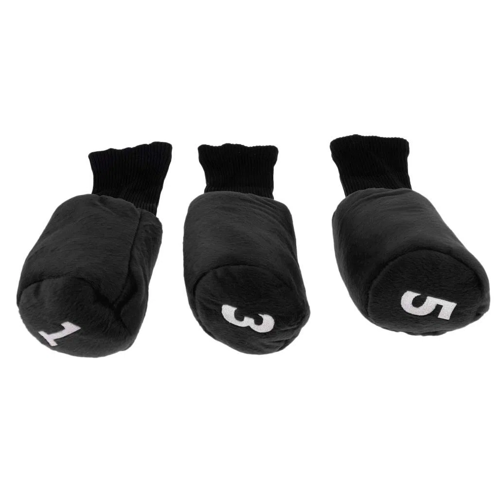 Paquete de 3 calcetines protectores de madera para palos de golf, de cuello largo, color negro, tela de pelusa, resistentes al agua, fáciles de limpiar