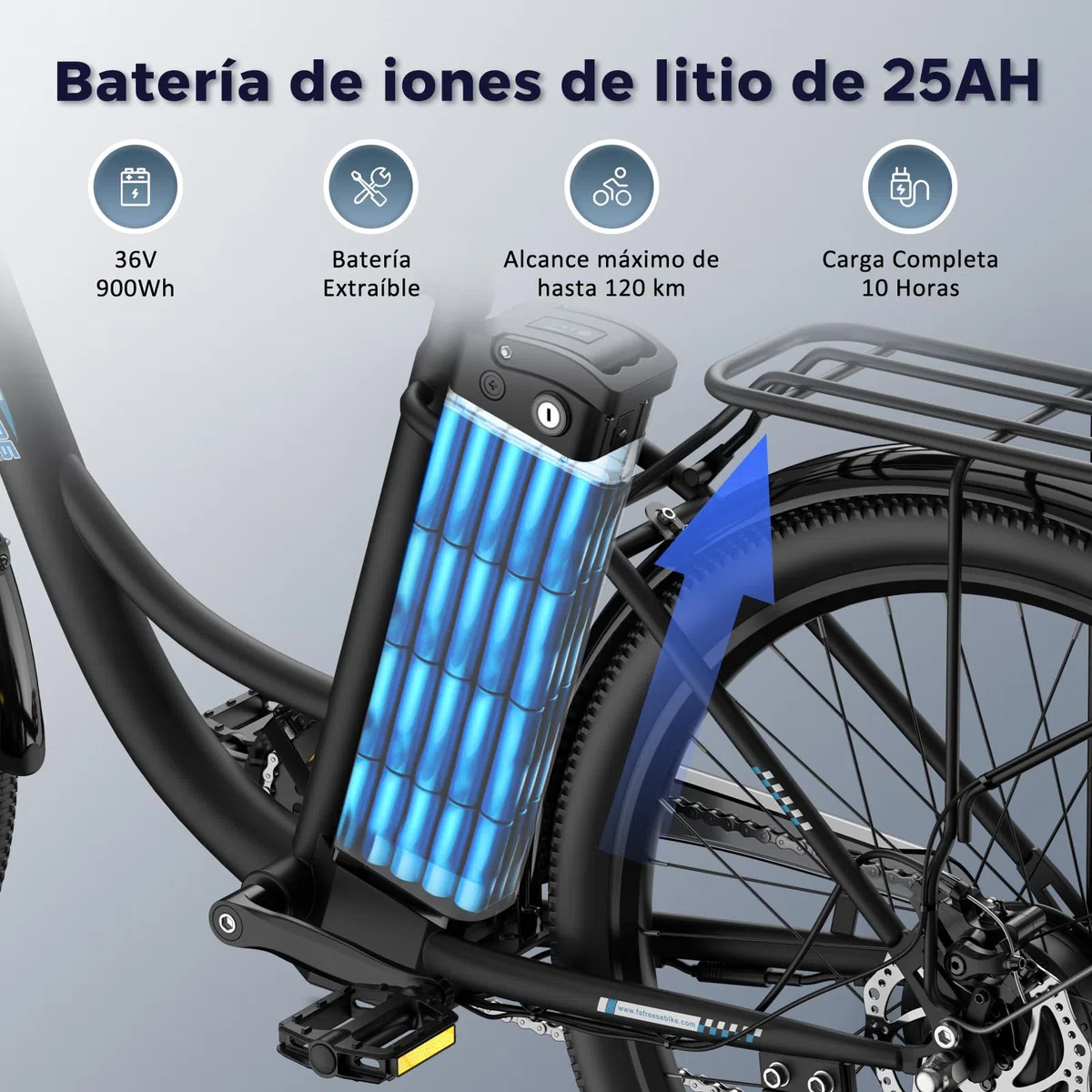 Fafrees Bicicleta Eléctrica, Bici Urbana Eléctrica de 250 W, Batería de 36 V/25 Ah, Bici Eléctrica de 26" para Adultos, Alcance 160 KM, F26 Lasting