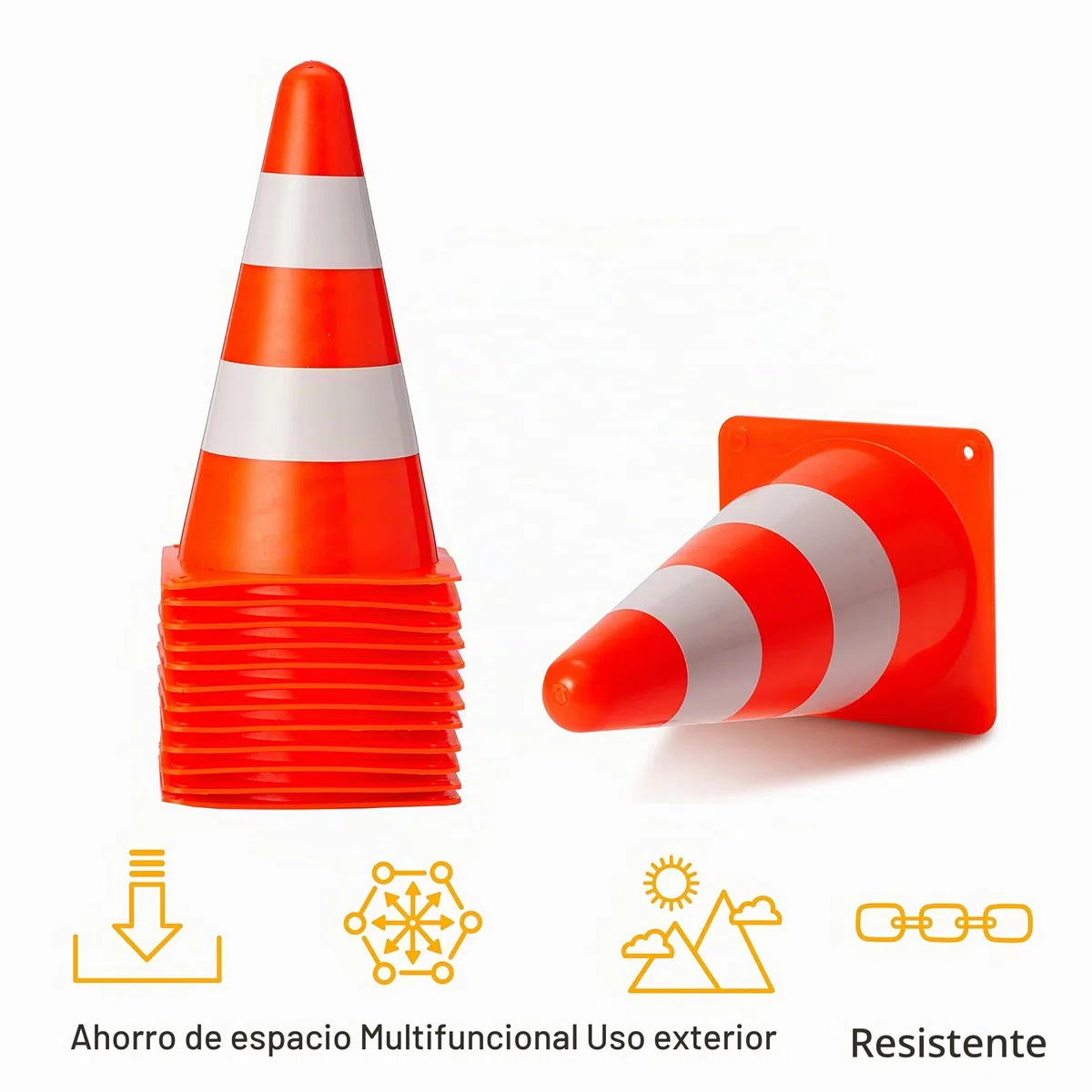 Bramble Conos de Entrenamiento Futbol de Niños - Conos de Tráfico y Señalización - Versátiles Naranja y Blanco de 23 cm