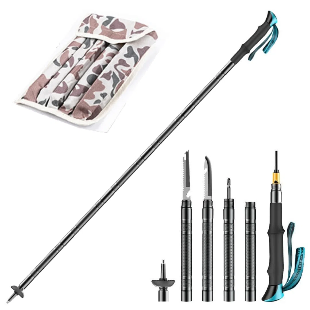 Bastón de Senderismo y Trekking Plegable – Palo para Caminar, Trail Running y Marcha Nórdica – Ajustables, Aleación de Aluminio, Ligero y Resistente para Montaña y Viajes