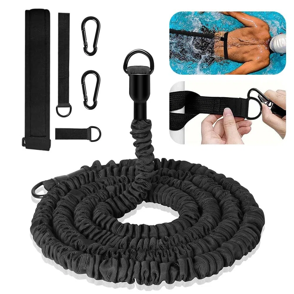 Cinturón de natación más ancho para piscina para adultos, 10 cm de ancho, 4-12 m, sistema de contracorriente ajustable para piscina con 2 hebillas de repuesto de acero inoxidable 304, adecuado para