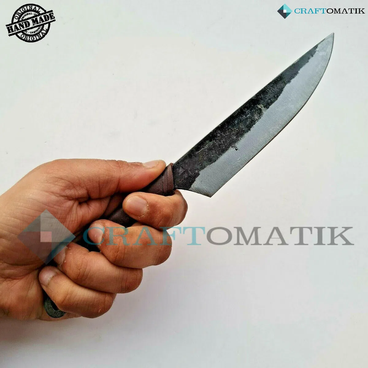 Cuchillo medieval | Cuchillo vikingo hecho a mano | Cuchillo celta para jardín y camping con funda de piel | LARP | HFK24
