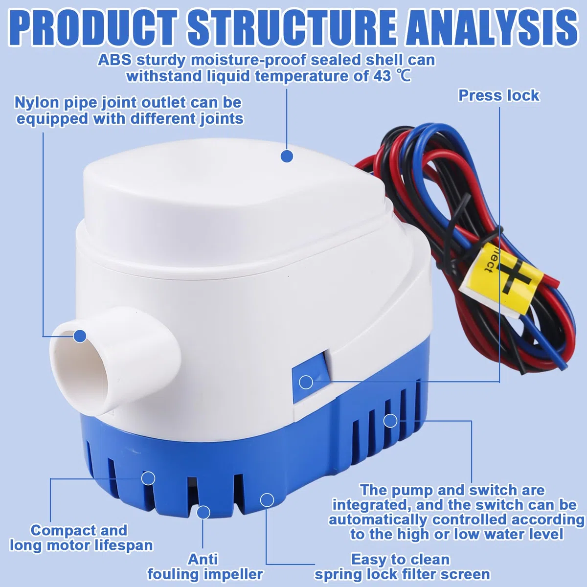 Bomba de agua 12V, bomba de sentina automática, bomba de achique 1100GPH/70LPM, bomba de sentina marina, bomba sumergible, bomba de agua de sentina con interruptor flotante, bomba de agua