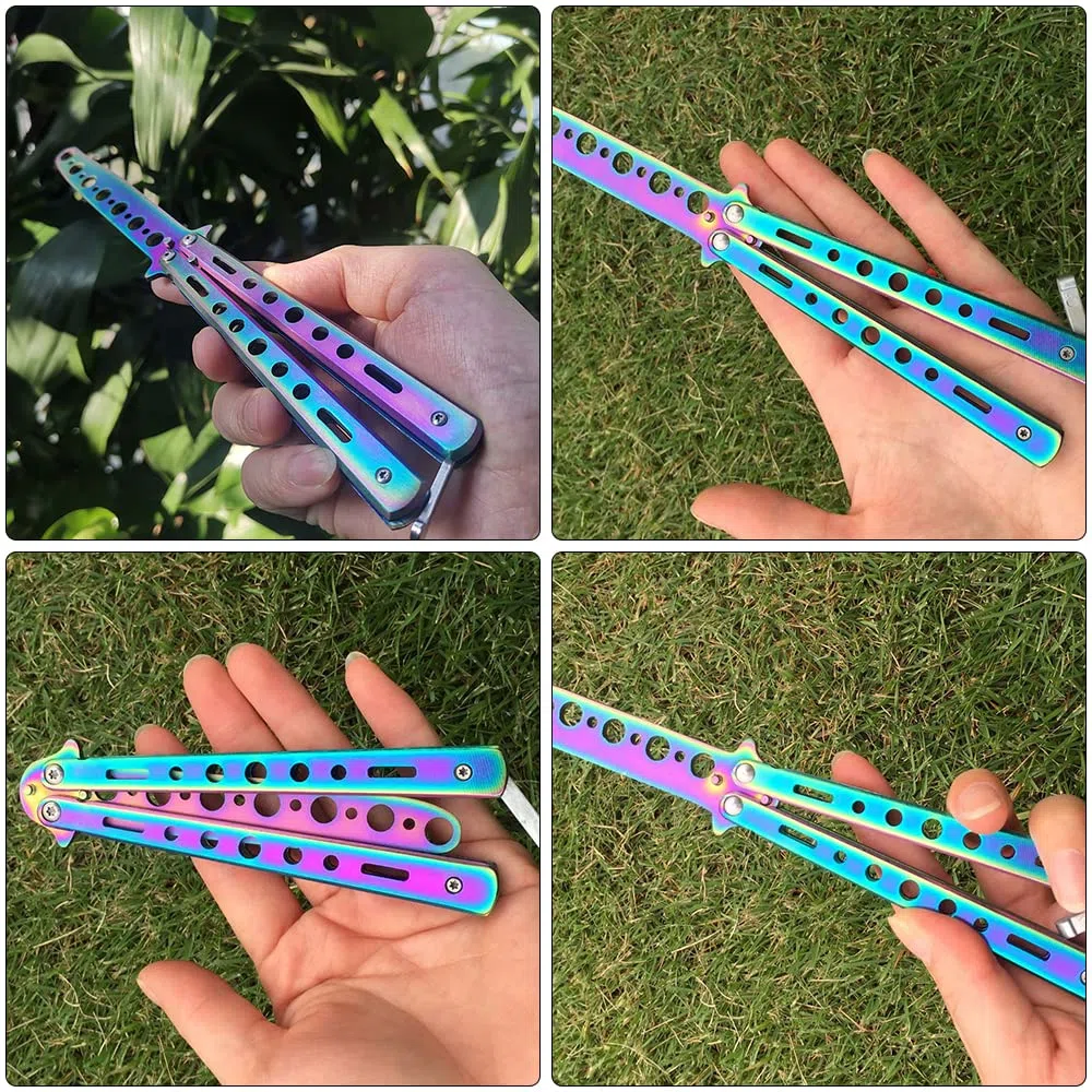 Cuchillo Entrenamiento de Mariposa, 3 PCS Sin Filo Balisong Trainer Navaja de Práctica