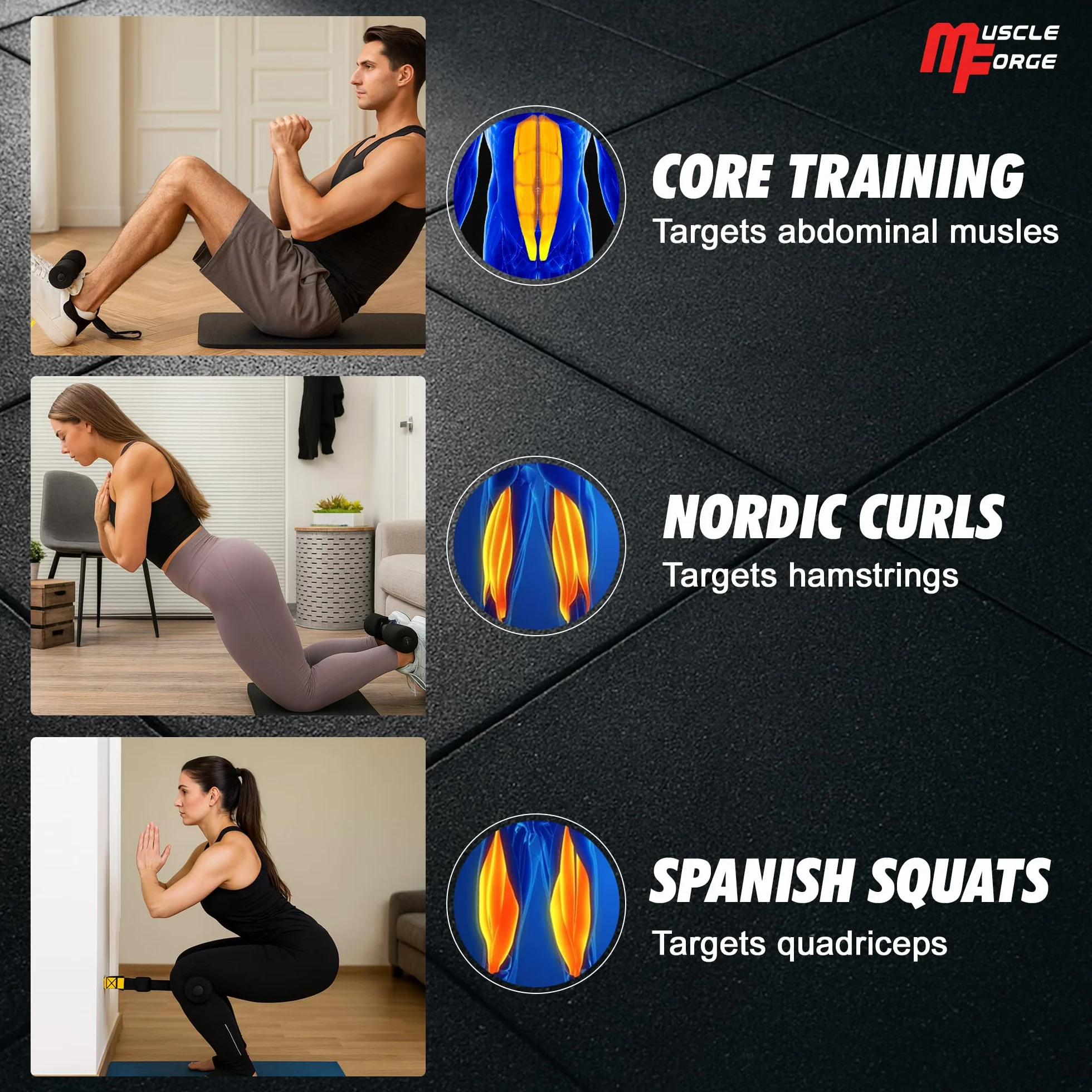 Nordic Curl Strap – Correa Ajustable Curl Nórdico, Isquios y Sentadillas Sissy – Fortalece Piernas, Glúteos, Core – Anclaje Puerta con Acolchado Tobillos – Hogar, Gym – Carga 180 Kg