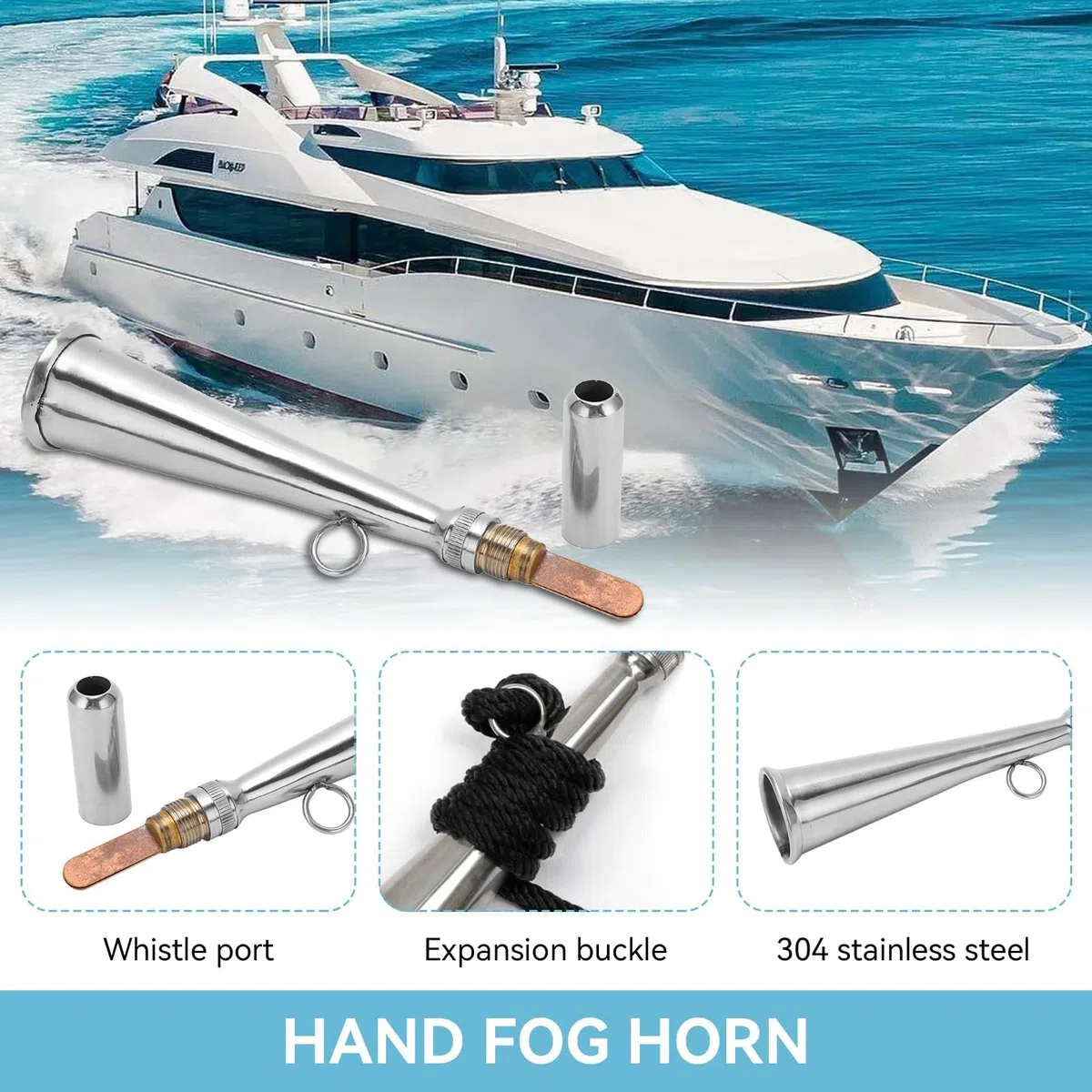 Bocina De Aire De Mano, Bocina De Niebla De Mano Bocina De Niebla De Acero Inoxidable Silbato De Señal Fuerte Boquilla Extraíble Accesorio Para Yates Pequeños, Barco