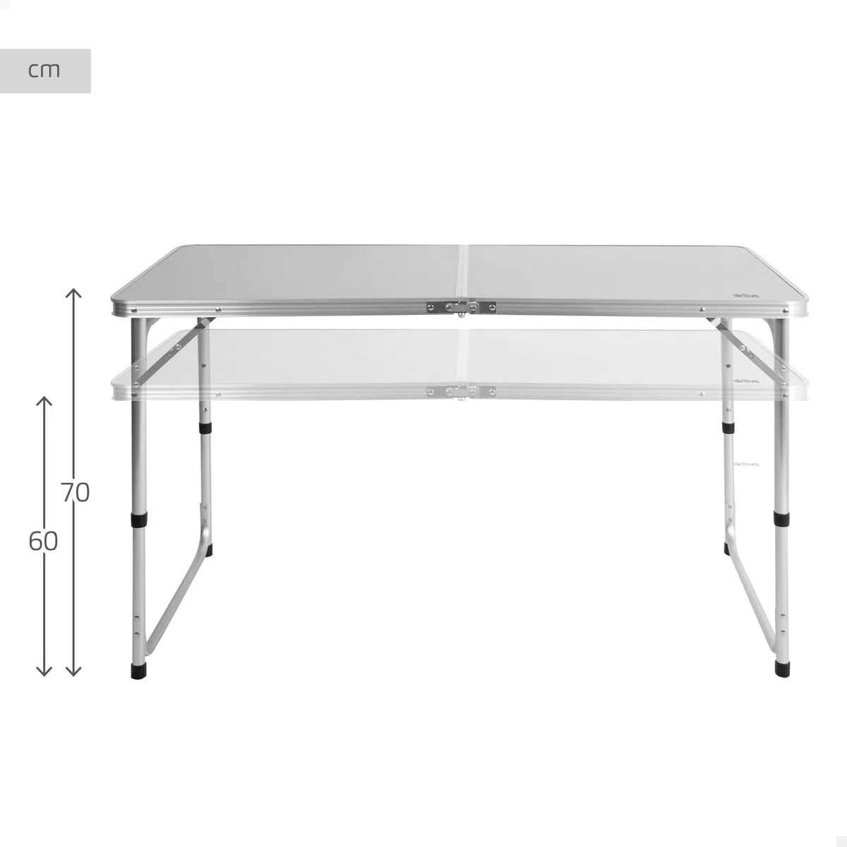AKTIVE Mesa plegable, 120x60x60/70 cm, Altura ajustable, Topes antideslizantes, Soporta 30 kg, Cierre seguridad, Asa mano transporte, Mesas de camping, Playa, Jardín (63088)