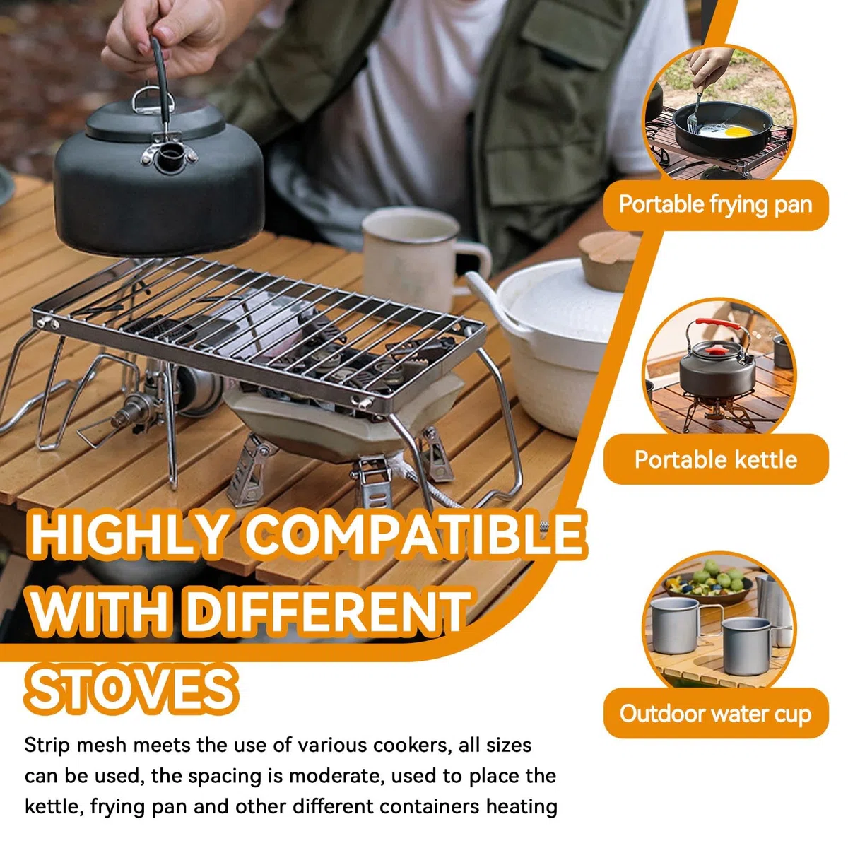 HERCHR Parrilla Plegable Grande para Fogatas, Rejilla De Acero Inoxidable, Parrilla Portátil Resistente para Acampar, Parrilla De Acero sobre Fuego para Acampar Al Aire Libre