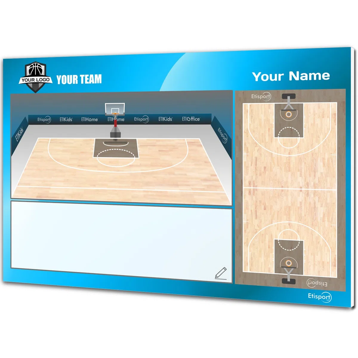 Pizarra táctica NBA Baloncesto para entrenador personalizada con nombre y escudo del club. Tablero de borrado en seco 30,5 x 20,5cm