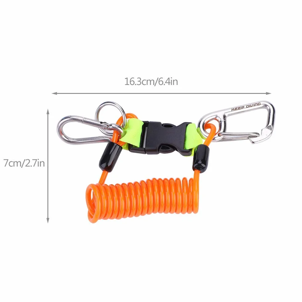 Keenso Cuerda Elástico para Buceo, Conjunto Estirado, Enganche Metálico y Mosquetón(Naranja)