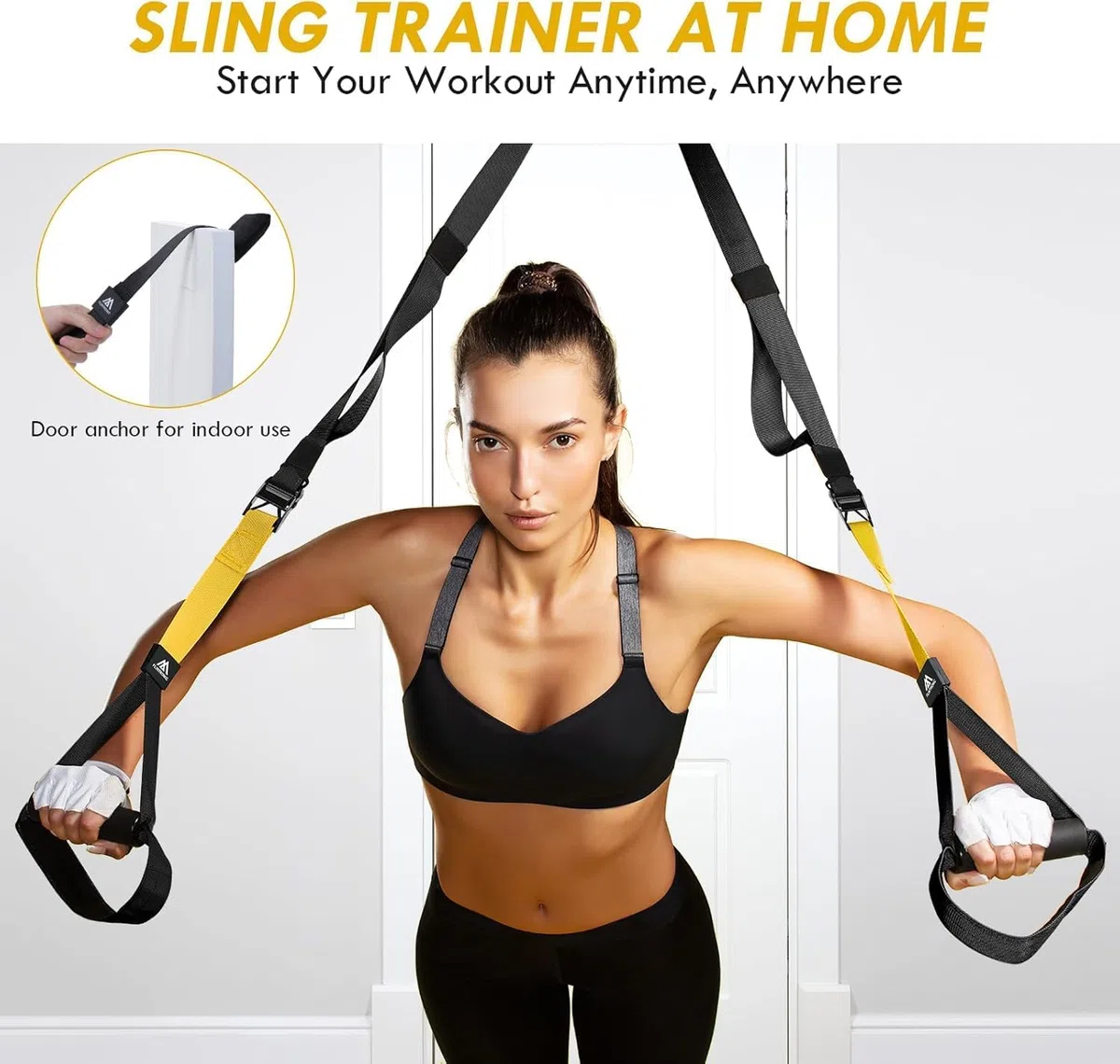 flintronic Juego de Entrenamiento en Suspensión, Correas de Entrenamiento en Suspensión con Asas y Guía de Entrenamiento, para Entrenamiento en Casa y Entrenamiento de Fuerza (Amarillo)
