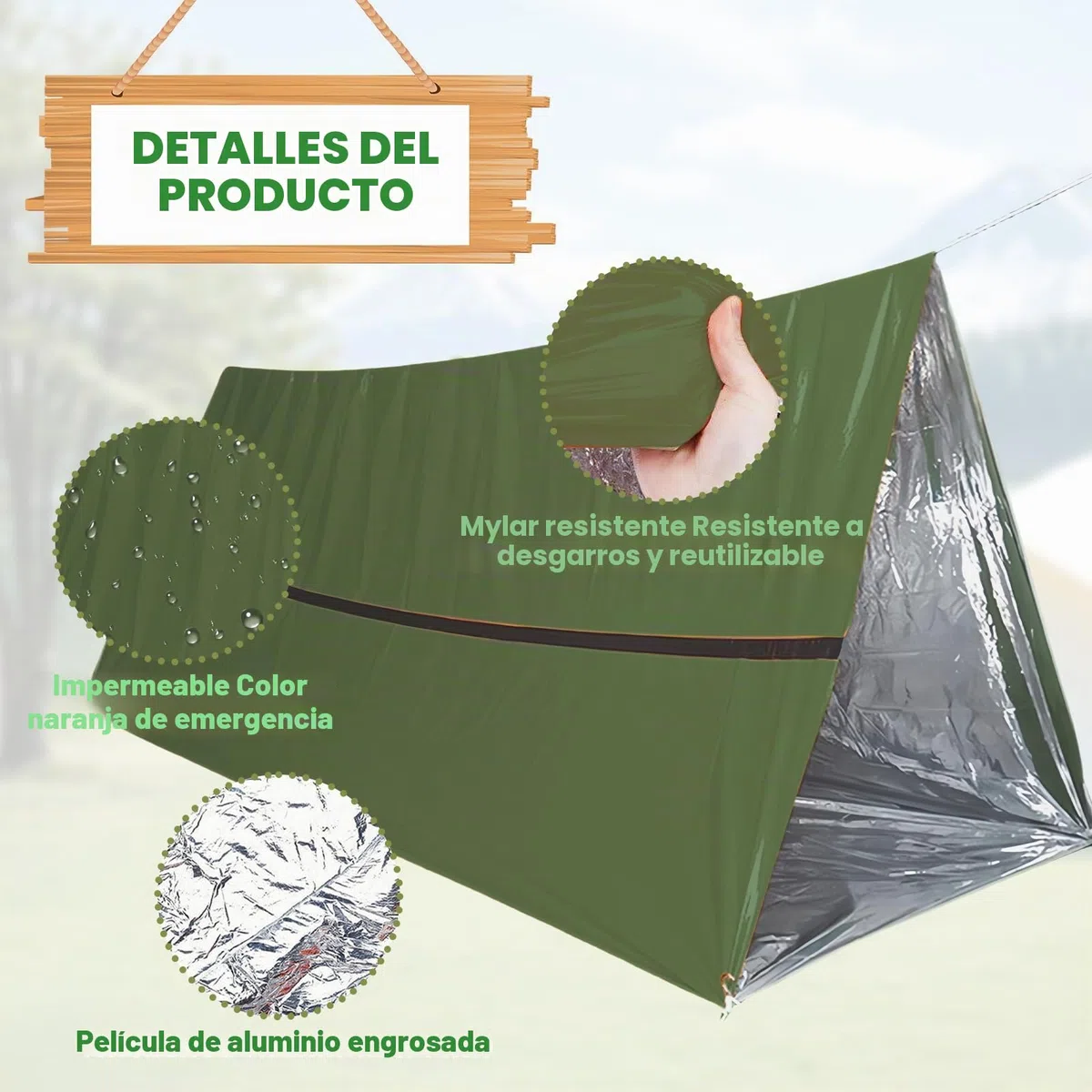 Bolsa de vivac emergencia reutilizable, tienda de campaña con silbato y poncho de lluvia emergencia, tienda de rescate para camping, senderismo,