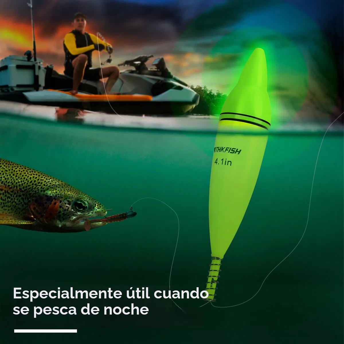THKFISH 4 unidades de flotadores luminosos LED para pesca nocturna, flotadores luminosos para peces de pez y lucioperca y waller