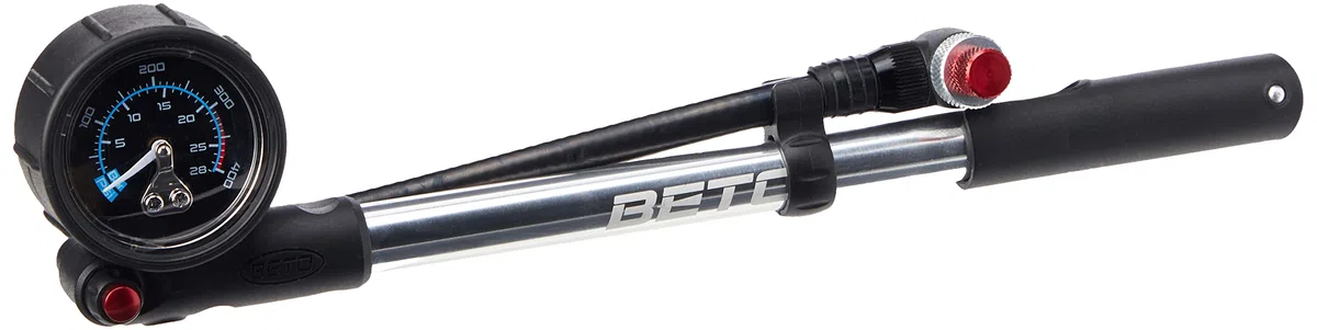 Beto Bomba de Ciclismo para Bicicleta con manómetro y válvula de Purga, 400 psi/28 Bar, para Amortiguador de suspensión, Manguera giratoria, Mango en T sin pellizcos, una Bomba incluida