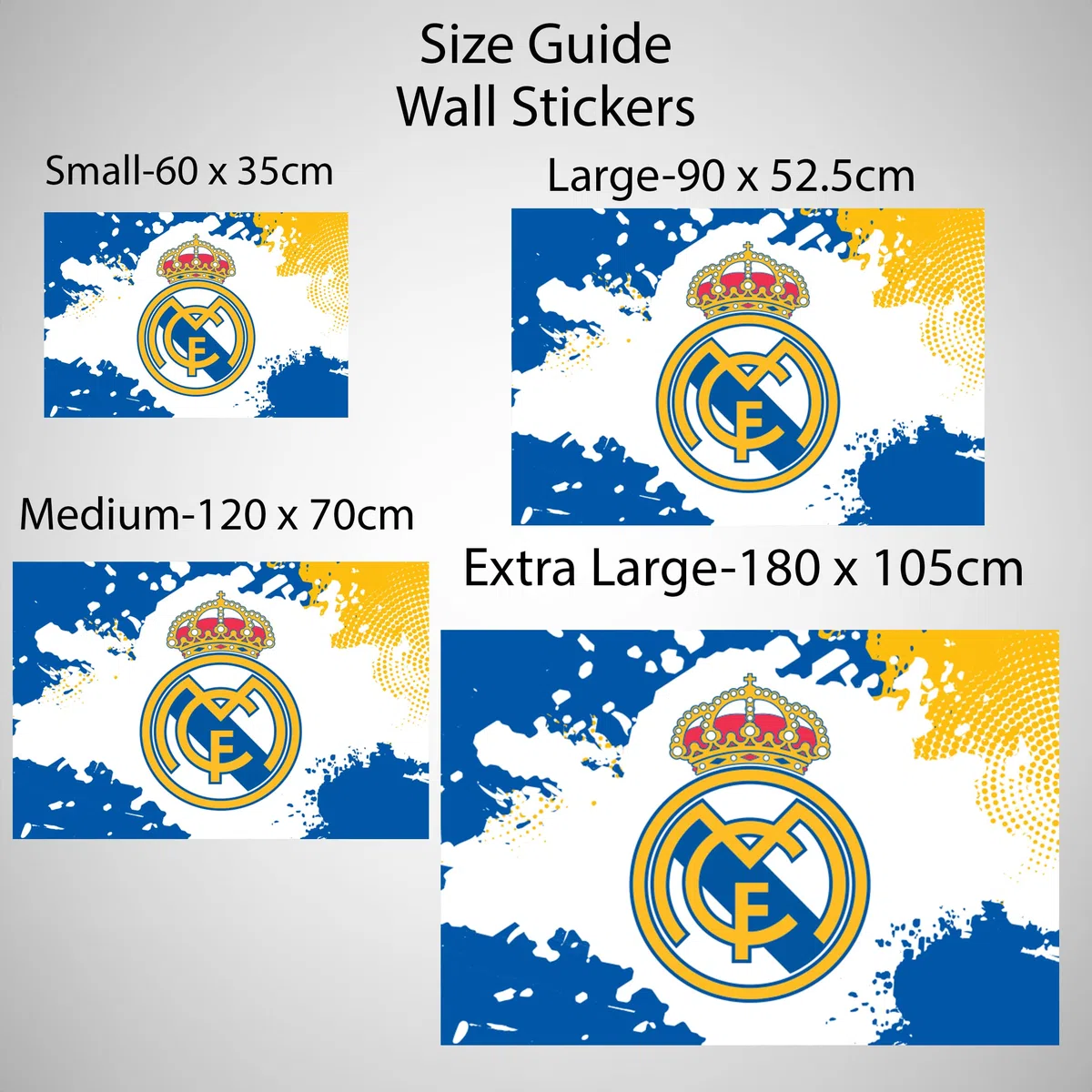 Adhesivo de pared de vinilo del Real Madrid – Grande (120 x 70 cm) – Escudo completo en salpicaduras de color