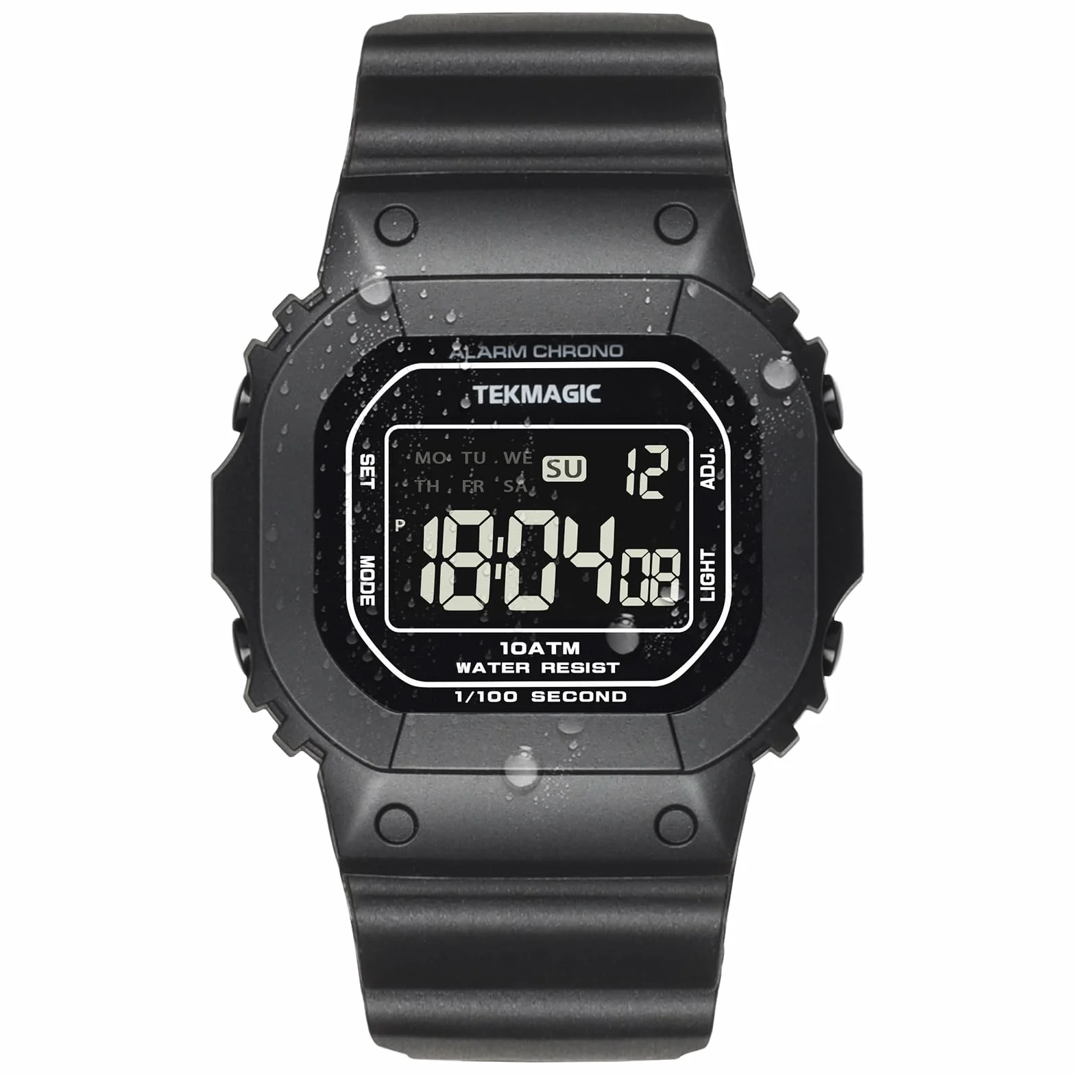 10 ATM Resistente al Agua Reloj de Pulsera Deportivo para Natación y Buceo, Despertador, Cronógrafo, Temporizador, Hora Dual, Calendario, Formato de 12 y 24 Horas Conmutable