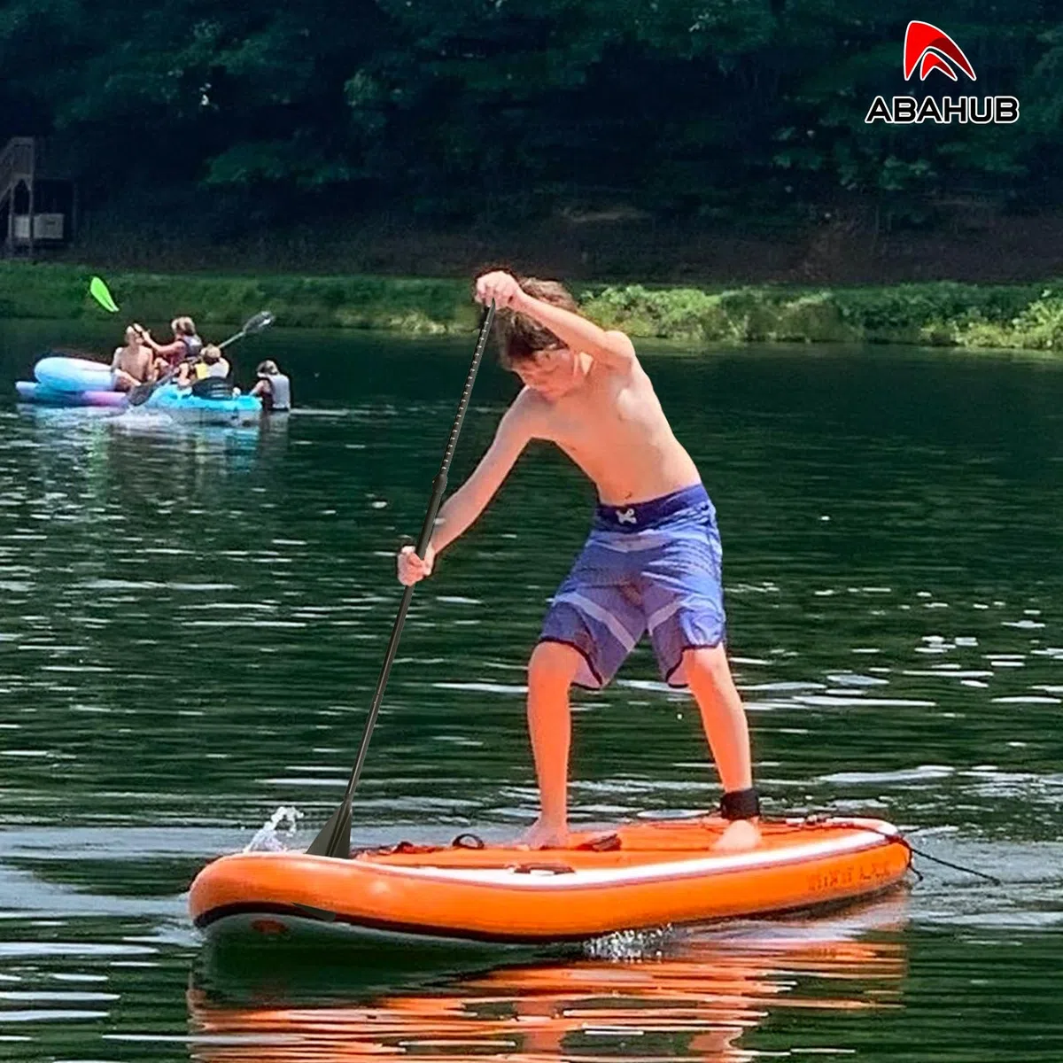 Abahub Remo Paddle Surf Niños Sup Paddle Kids Aluminio 140-178cm Ajustable Stand Up Paddle para Paddleboard, Vástago Recubierto Aleación Aluminio Plástico Hoja Nailon Gris/Turquesa