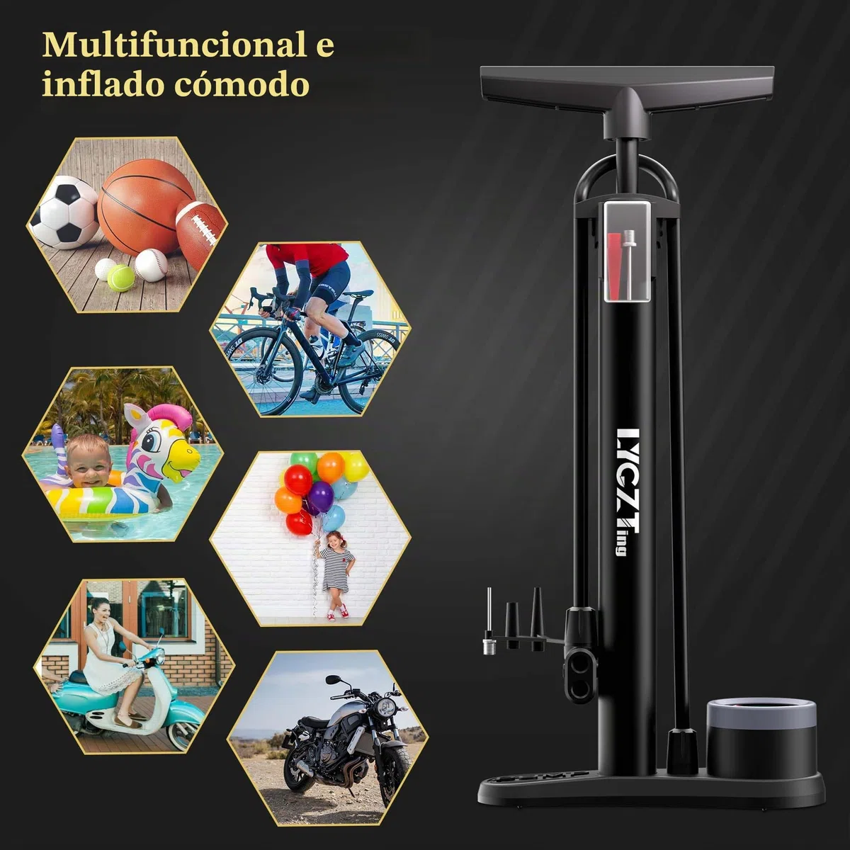 Bomba de Bicicleta con manómetro, Bomba de Suelo para Bicicleta LYGZTing con válvulas Presta y Schrader, Bomba de Bicicleta máxima de 160 PSI para neumáticos de Bicicleta, Bicicleta de Carretera MTB,