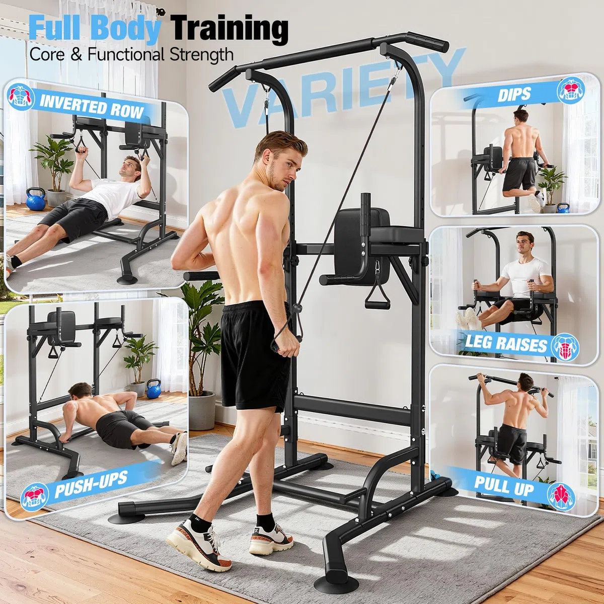 Dskeuzeew Power Tower - Estación de inmersión para fitness, independiente, multifuncional, altura ajustable, máx. 150 kg