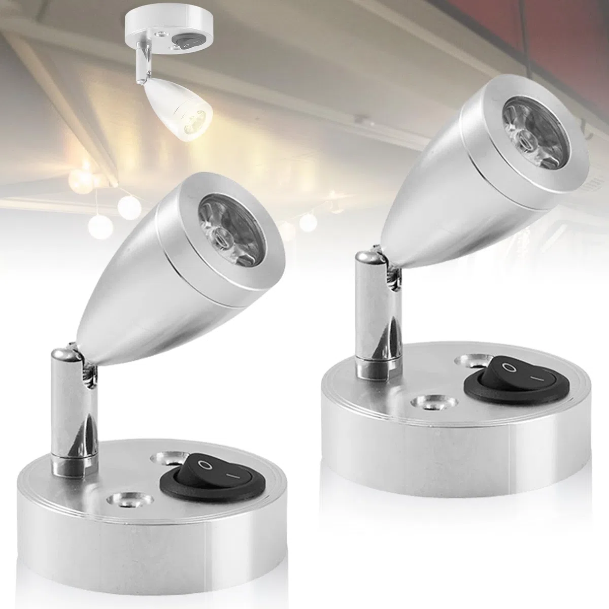 2 lámparas LED de lectura 12 V, luz blanca cálida 3000 K, 3 W, iluminación interior de autocaravana, interruptor ajustable, lámpara para caravana, barco