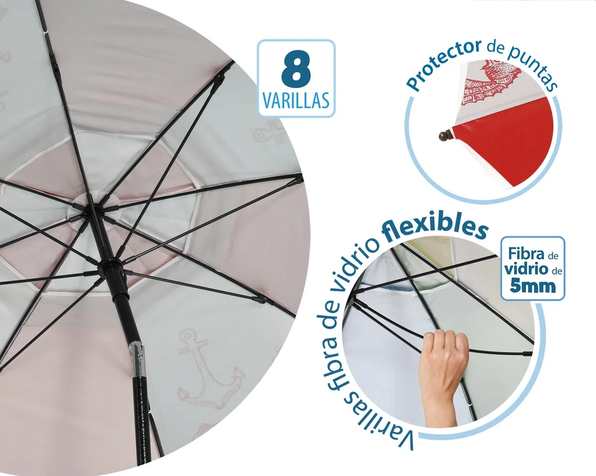 Atosa Sombrilla de Playa Ø desde 180 a 240 cm de Aluminio Modelo Fondo Marino con Bolsa de Transporte y con Protección Solar UPF 50+ en Colores Azul y Rojo
