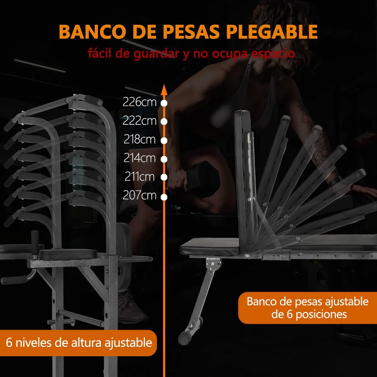 ALLINLIFE Estación de Musculación,Maquina Dominadas Multifuncional,Estación de Dominadas con Banco de musculación Plegable,Máquina de Musculación con Barra de Flexiones y Dips para Gimnasio en Casa