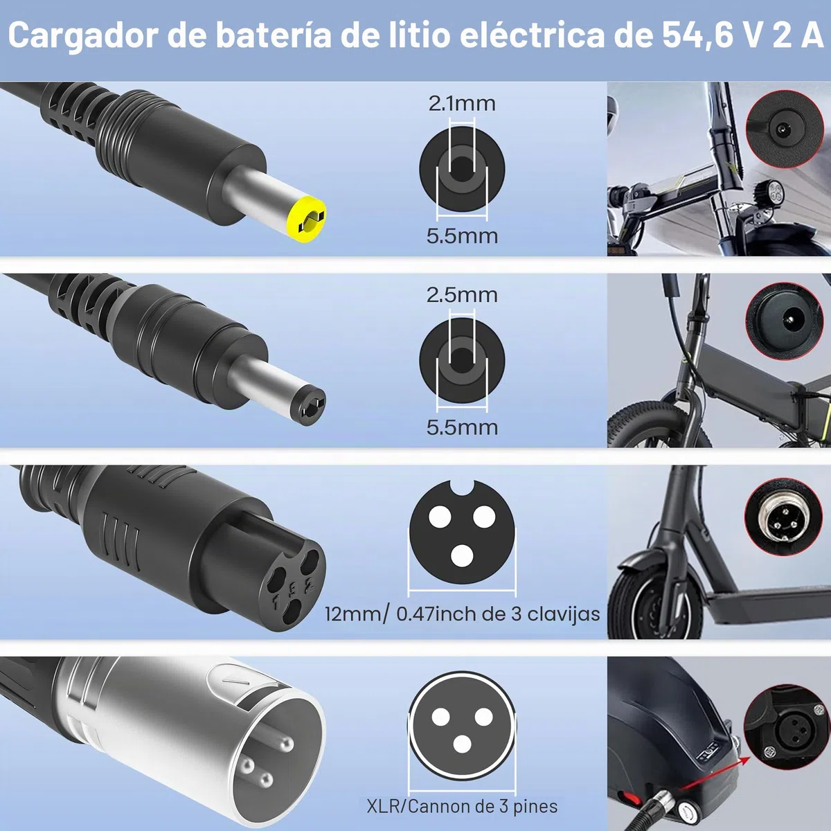 Cargador Patinete Electrico para Smartgyro Speedway, 54,6V 2A Eléctrico Hoverboard Batería Cargador para Gotrax G2 G3 G4, Kugoo M4/M4 Pro, Evercross H5, Hitway H5, UrbanGlide E-Cross Pro Adaptador
