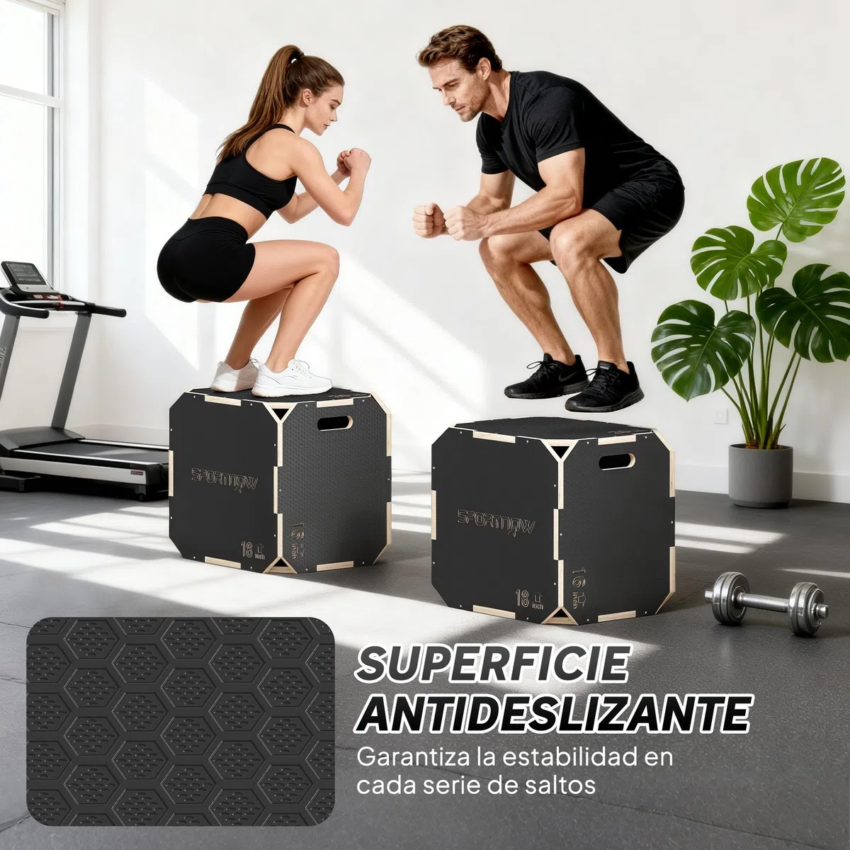 SPORTNOW Cajón Pliométrico de Madera 3 en 1, Plataforma de Caja Pliométrica con 3 Alturas Ajustables, Asas, sin Esquinas, Entrenamiento de Salto, Fuerza, para Casa, Gimnasio y Exterior