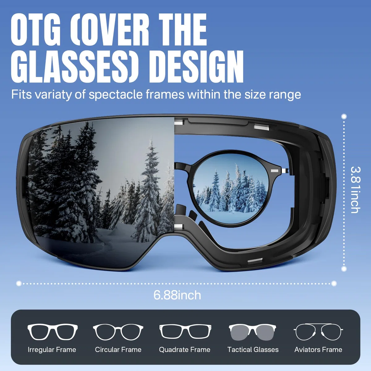 Gafas de esquí,Gafas de snowboard con protección UV400,OTG Gafas de esquí para usuarios de gafas,antiempañamiento gafas de esquí para snowboard