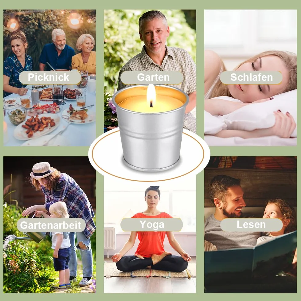 Velas de citronela para exteriores, 140 horas de combustión, 8 unidades, para exteriores, citronela, cera de soja, juego de velas de té de limón, velas perfumadas para interior y exterior, para