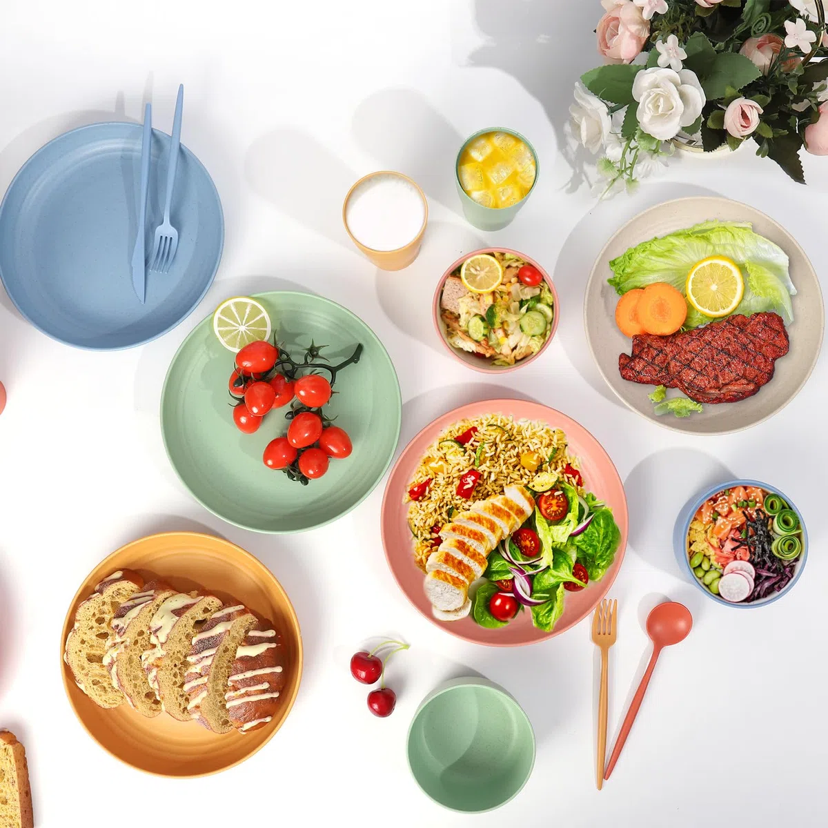 Czemo Vajilla de camping 6 Personas, Juego de Platos Camping Platos y Cubiertos Kit de Camping con Platos, Cuencos, Tazas, Tenedores, Cucharas para Picnic Senderismo Trekking