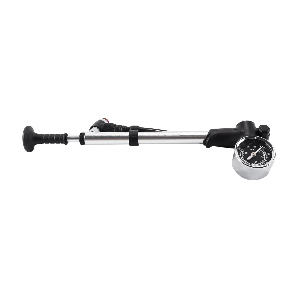 Qury Bomba de bicicleta de alta presión 300PSI inflador portátil de aleación con manómetro para horquilla, neumático de choque eléctrico, color plateado